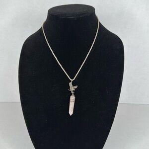 Vintage silver 723 Necklace with rose quartz Pendant lot A37